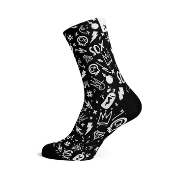 Doodle Black Casual Crew Socks